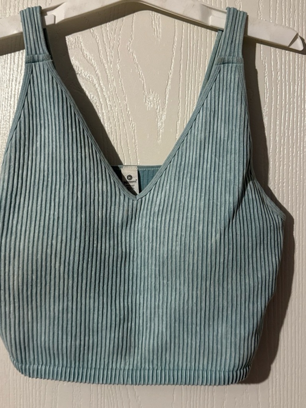 Ribbed V-Neck Crop Tank Top - Light Teal